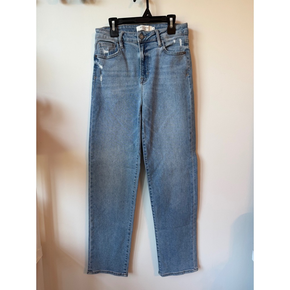 Hidden Jeans Los Angeles High Rise Straight Leg Distressed Medium Wash Denim 27